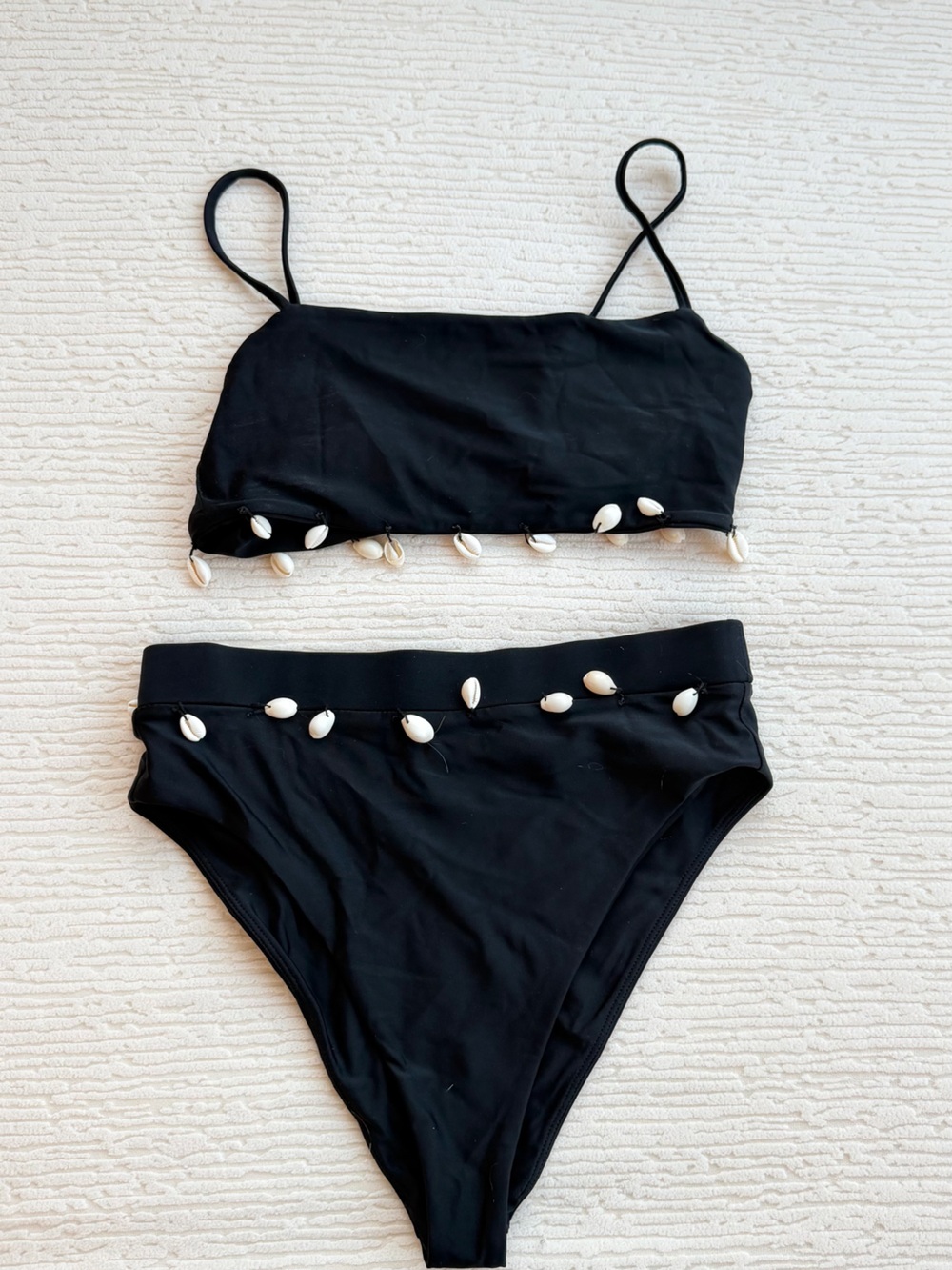 Tularosa Black Bikini Set with White Shell Trim - size small